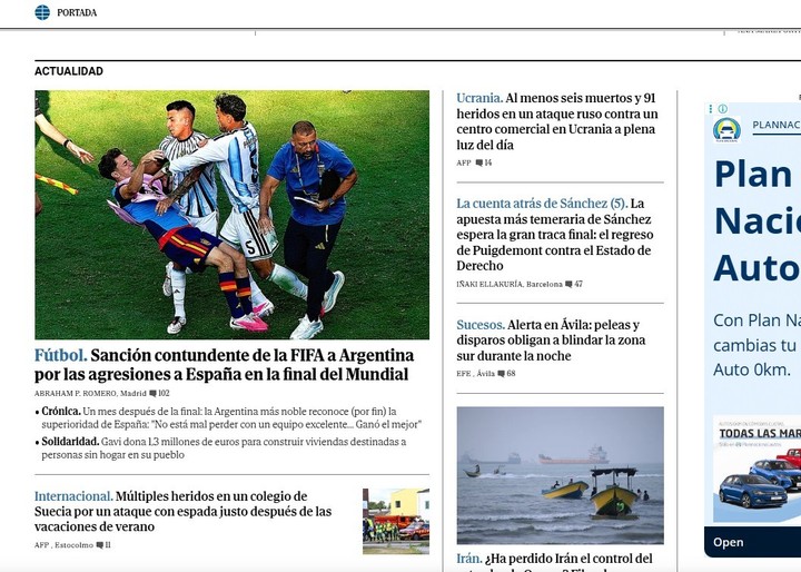 El País, El Mundo y Bild, sobre las sanciones de la FIFA a la AFA y a la Selección.