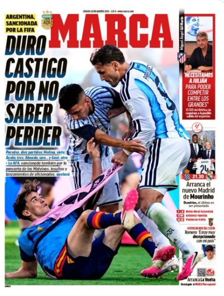 “Duro castigo por no saber perder”: la lapidaria portada de Marca por las sanciones de la FIFA a la Selección Argentina