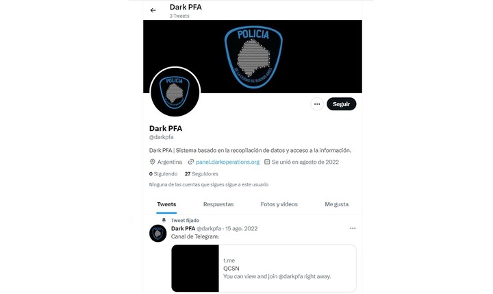 El sitio en Internet usado por el hacker que intrusó el celular de Marcelo D'Alessandro.